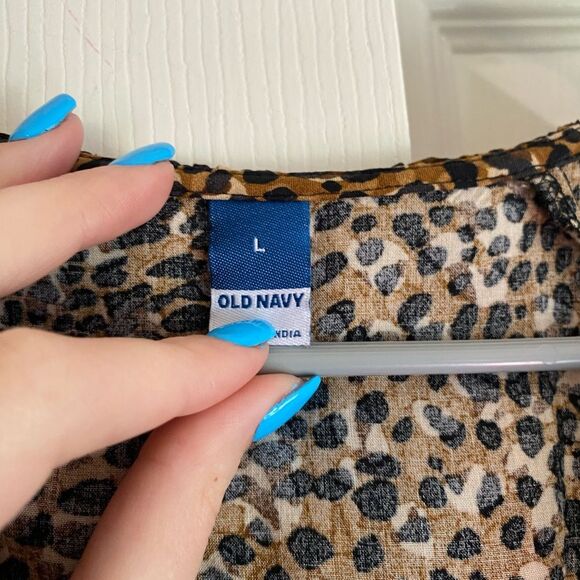 Old Navy large black brown Wasit defined ruffle trim mini dress cheetah animal - Picture 6 of 10